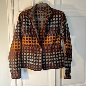 Khangura Art To Wear Circles Vintage Jacket Women's Size M One Button Brown Blue